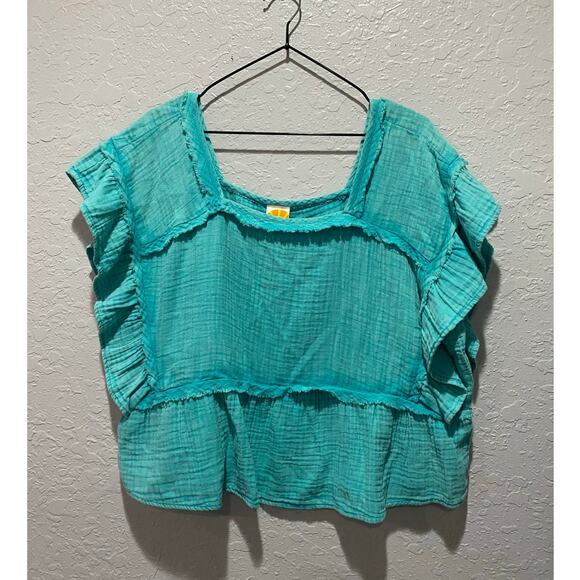 C&C California Women's Blouse Top Short Ruffle Sleeves 100%Cotton Size XL NWT - Picture 1 of 7